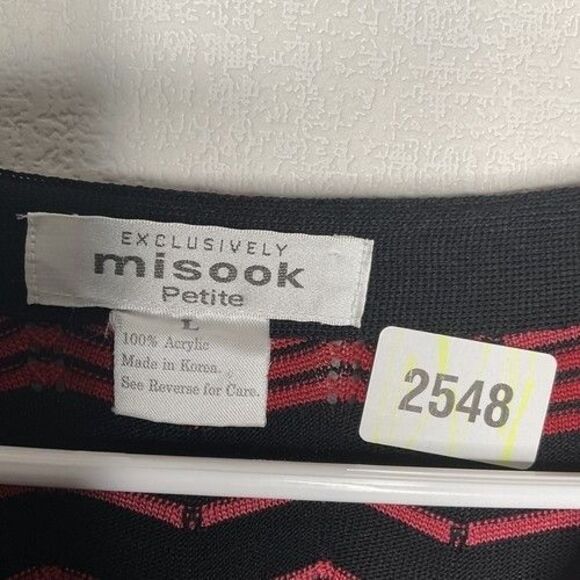 Misook Zig Zag Chevron Scalloped Hem Full Zip Cardigan Women Size Large Petite - Picture 2 of 9